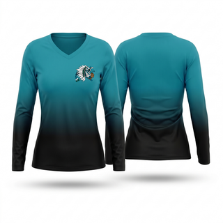 Womens Long Sleeve Vneck Shirt, Mendota Aztecs, Track & Field, Teamtime, Team time, sublimation, custom sports apparel, team uniforms, spirit wear, spiritwear, sports uniforms, custom shirts, team store, custom team store, fundraiser sports, apparel fundraiser