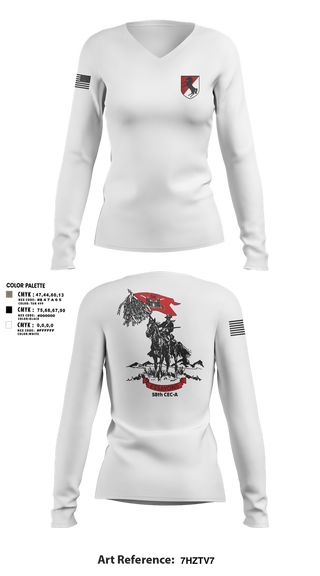 Womens Long Sleeve Vneck Shirt, 58th CEC-A, Army, Teamtime, Team time, sublimation, custom sports apparel, team uniforms, spirit wear, spiritwear, sports uniforms, custom shirts, team store, custom team store, fundraiser sports, apparel fundraiser