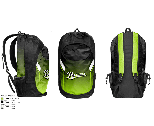 Gear Bag, Possums, Baseball, Teamtime, Team time, sublimation, custom sports apparel, team uniforms, spirit wear, spiritwear, sports uniforms, custom shirts, team store, custom team store, fundraiser sports, apparel fundraiser