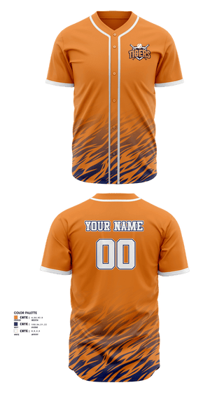 Full Button Baseball Jersey, Malone Tigers, Baseball, Teamtime, Team time, sublimation, custom sports apparel, team uniforms, spirit wear, spiritwear, sports uniforms, custom shirts, team store, custom team store, fundraiser sports, apparel fundraiser