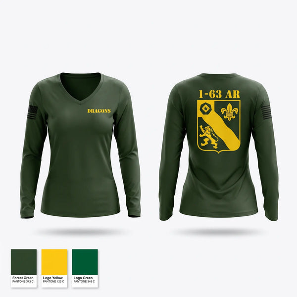 Womens Long Sleeve Vneck Shirt, 1-63 AR, 2 ABCT, 1 ID, Army, Teamtime, Team time, sublimation, custom sports apparel, team uniforms, spirit wear, spiritwear, sports uniforms, custom shirts, team store, custom team store, fundraiser sports, apparel fundraiser