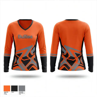 Womens Long Sleeve Vneck Shirt, Bullies, Baseball, Teamtime, Team time, sublimation, custom sports apparel, team uniforms, spirit wear, spiritwear, sports uniforms, custom shirts, team store, custom team store, fundraiser sports, apparel fundraiser