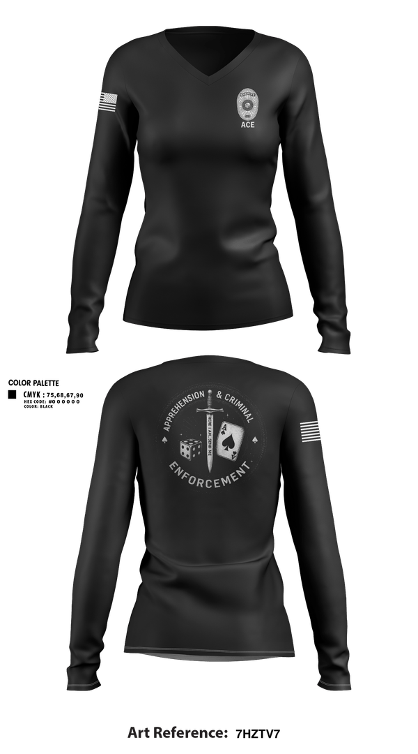 Womens Long Sleeve Vneck Shirt, ACE, Police, Teamtime, Team time, sublimation, custom sports apparel, team uniforms, spirit wear, spiritwear, sports uniforms, custom shirts, team store, custom team store, fundraiser sports, apparel fundraiser