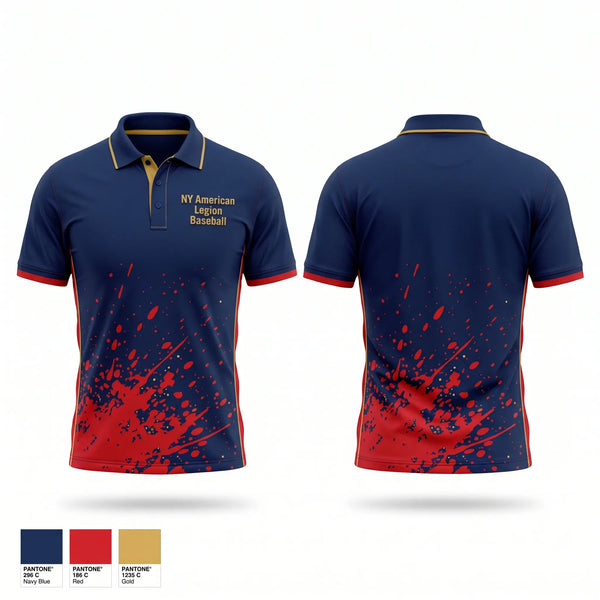 Short Sleeve Performance Polo, NY American Legion Baseball, Baseball, Teamtime, Team time, sublimation, custom sports apparel, team uniforms, spirit wear, spiritwear, sports uniforms, custom shirts, team store, custom team store, fundraiser sports, apparel fundraiser