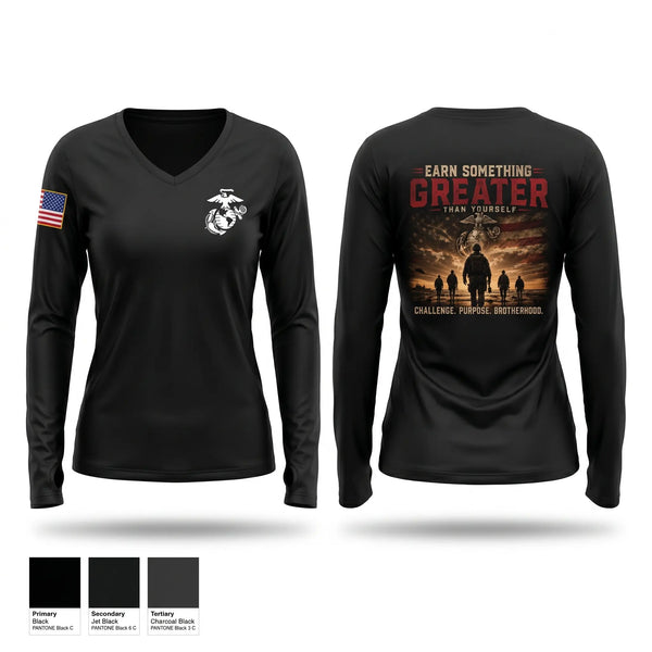 Womens Long Sleeve Vneck Shirt, RSS MCDONOUGH, Marines, Teamtime, Team time, sublimation, custom sports apparel, team uniforms, spirit wear, spiritwear, sports uniforms, custom shirts, team store, custom team store, fundraiser sports, apparel fundraiser