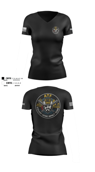 Womens Short Sleeve Vneck Shirt, ATF, Police, Teamtime, Team time, sublimation, custom sports apparel, team uniforms, spirit wear, spiritwear, sports uniforms, custom shirts, team store, custom team store, fundraiser sports, apparel fundraiser
