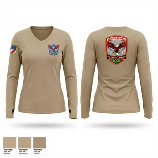 Womens Long Sleeve Vneck Shirt, Elite Corps, Army, Teamtime, Team time, sublimation, custom sports apparel, team uniforms, spirit wear, spiritwear, sports uniforms, custom shirts, team store, custom team store, fundraiser sports, apparel fundraiser