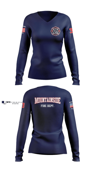 Womens Long Sleeve Vneck Shirt, Mountainside Fire Department, Fire Department, Teamtime, Team time, sublimation, custom sports apparel, team uniforms, spirit wear, spiritwear, sports uniforms, custom shirts, team store, custom team store, fundraiser sports, apparel fundraiser