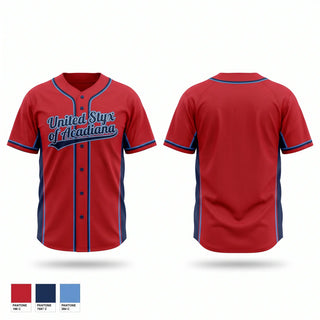 Full Button Baseball Jersey, United Styx of Acadiana, Baseball, Teamtime, Team time, sublimation, custom sports apparel, team uniforms, spirit wear, spiritwear, sports uniforms, custom shirts, team store, custom team store, fundraiser sports, apparel fundraiser