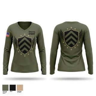 Womens Long Sleeve Vneck Shirt, Smyrna SWAT, Police, Teamtime, Team time, sublimation, custom sports apparel, team uniforms, spirit wear, spiritwear, sports uniforms, custom shirts, team store, custom team store, fundraiser sports, apparel fundraiser