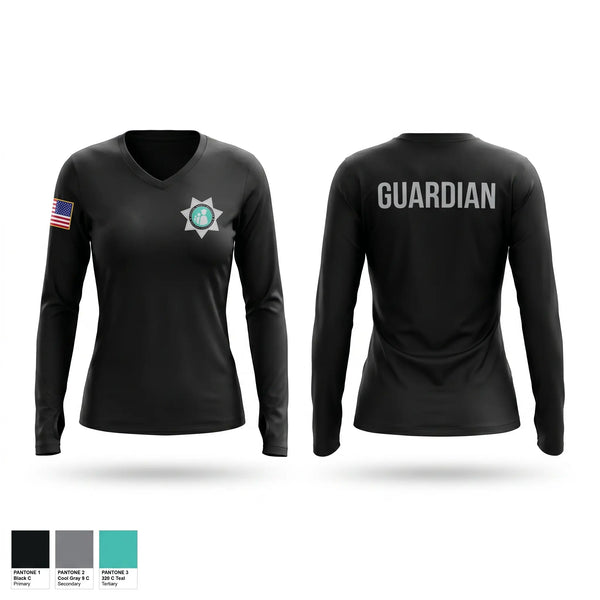 Womens Long Sleeve Vneck Shirt, Polk County School Guardian, Police, Teamtime, Team time, sublimation, custom sports apparel, team uniforms, spirit wear, spiritwear, sports uniforms, custom shirts, team store, custom team store, fundraiser sports, apparel fundraiser