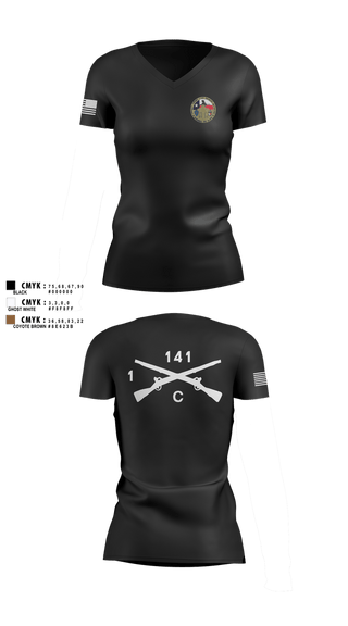 Womens Short Sleeve Vneck Shirt, C Co 1-141 IN, Army, Teamtime, Team time, sublimation, custom sports apparel, team uniforms, spirit wear, spiritwear, sports uniforms, custom shirts, team store, custom team store, fundraiser sports, apparel fundraiser