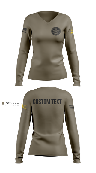 Womens Long Sleeve Vneck Shirt, Bravo Company, 401st Cyber Battalion, Army, Teamtime, Team time, sublimation, custom sports apparel, team uniforms, spirit wear, spiritwear, sports uniforms, custom shirts, team store, custom team store, fundraiser sports, apparel fundraiser