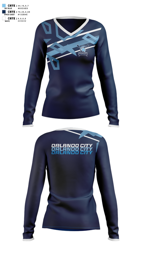 Womens Long Sleeve Vneck Shirt, Orlando City Boat Club, E-Sports, Teamtime, Team time, sublimation, custom sports apparel, team uniforms, spirit wear, spiritwear, sports uniforms, custom shirts, team store, custom team store, fundraiser sports, apparel fundraiser