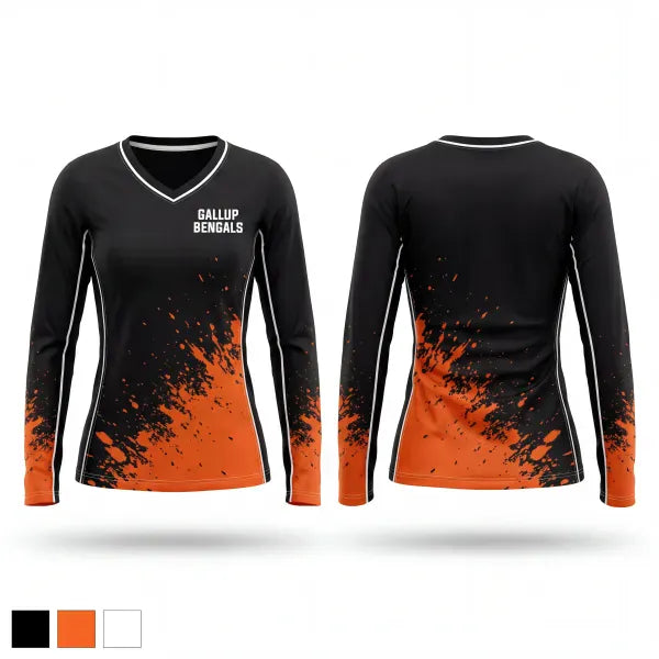 Womens Long Sleeve Vneck Shirt, Gallup Bengals, Baseball, Teamtime, Team time, sublimation, custom sports apparel, team uniforms, spirit wear, spiritwear, sports uniforms, custom shirts, team store, custom team store, fundraiser sports, apparel fundraiser