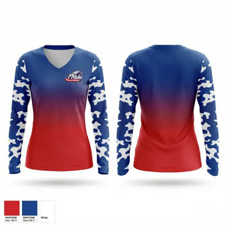 Womens Long Sleeve Vneck Shirt, Inter-Lakes Pride, Softball, Teamtime, Team time, sublimation, custom sports apparel, team uniforms, spirit wear, spiritwear, sports uniforms, custom shirts, team store, custom team store, fundraiser sports, apparel fundraiser