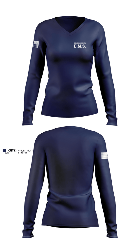 Womens Long Sleeve Vneck Shirt, Benton County E.M.S., EMS/EMT, Teamtime, Team time, sublimation, custom sports apparel, team uniforms, spirit wear, spiritwear, sports uniforms, custom shirts, team store, custom team store, fundraiser sports, apparel fundraiser