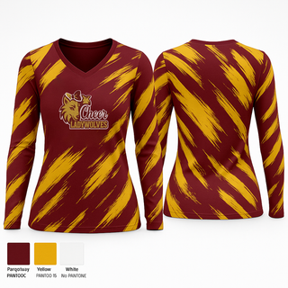 Womens Long Sleeve Vneck Shirt, team name, Cheer, Teamtime, Team time, sublimation, custom sports apparel, team uniforms, spirit wear, spiritwear, sports uniforms, custom shirts, team store, custom team store, fundraiser sports, apparel fundraiser