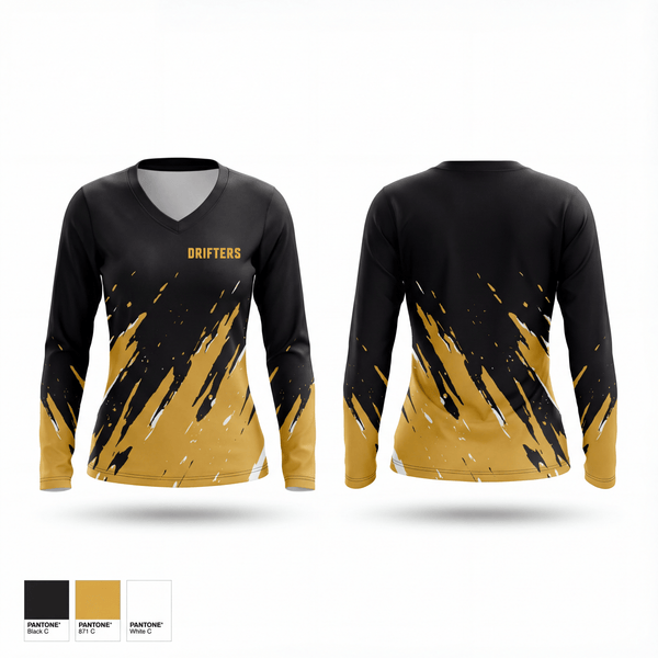 Womens Long Sleeve Vneck Shirt, Drifters, Softball, Teamtime, Team time, sublimation, custom sports apparel, team uniforms, spirit wear, spiritwear, sports uniforms, custom shirts, team store, custom team store, fundraiser sports, apparel fundraiser