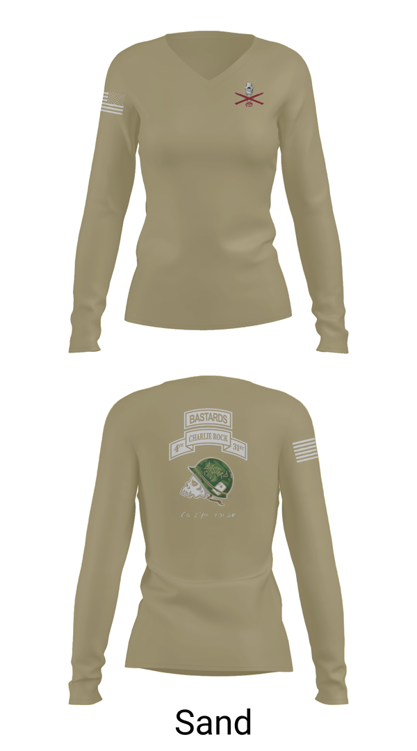 Womens Long Sleeve Vneck Shirt, Charlie Rock, 4-31 IN, 2IBCT, 10MTN, , Teamtime, Team time, sublimation, custom sports apparel, team uniforms, spirit wear, spiritwear, sports uniforms, custom shirts, team store, custom team store, fundraiser sports, apparel fundraiser