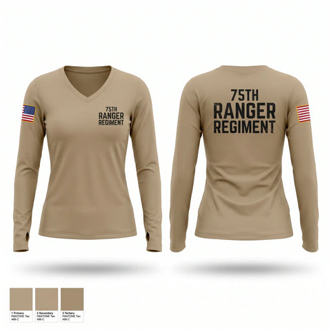 Womens Long Sleeve Vneck Shirt, 75th Ranger Regiment, Army, Teamtime, Team time, sublimation, custom sports apparel, team uniforms, spirit wear, spiritwear, sports uniforms, custom shirts, team store, custom team store, fundraiser sports, apparel fundraiser
