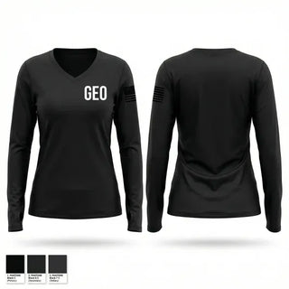 Womens Long Sleeve Vneck Shirt, GEO, Police, Teamtime, Team time, sublimation, custom sports apparel, team uniforms, spirit wear, spiritwear, sports uniforms, custom shirts, team store, custom team store, fundraiser sports, apparel fundraiser