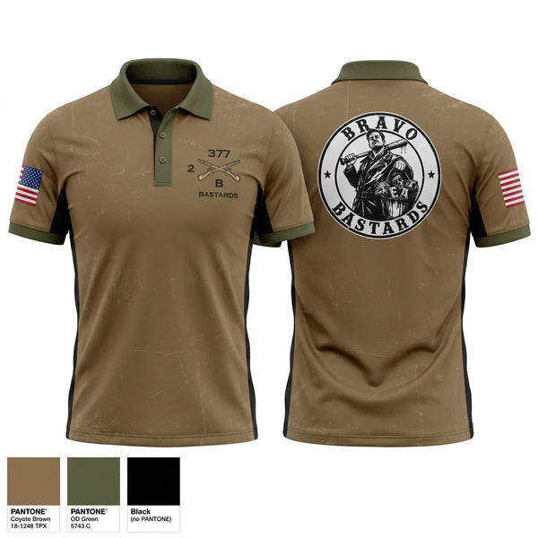 Short Sleeve Performance Polo, Bravo Co 2/377, Army, Teamtime, Team time, sublimation, custom sports apparel, team uniforms, spirit wear, spiritwear, sports uniforms, custom shirts, team store, custom team store, fundraiser sports, apparel fundraiser