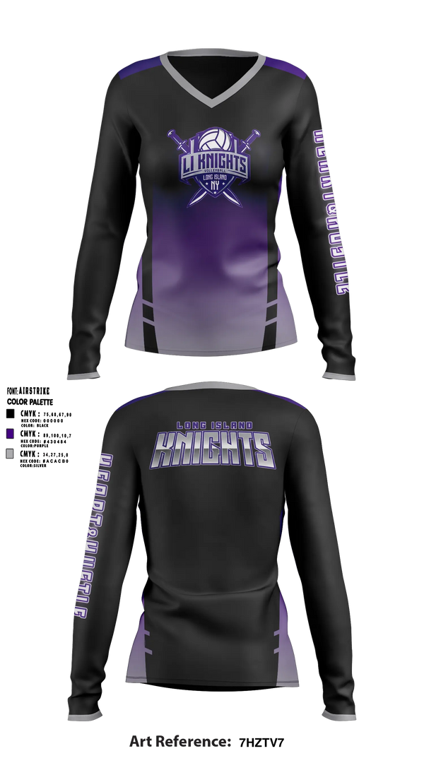 Womens Long Sleeve Vneck Shirt, LI Knights, Women's Volleyball, Teamtime, Team time, sublimation, custom sports apparel, team uniforms, spirit wear, spiritwear, sports uniforms, custom shirts, team store, custom team store, fundraiser sports, apparel fundraiser