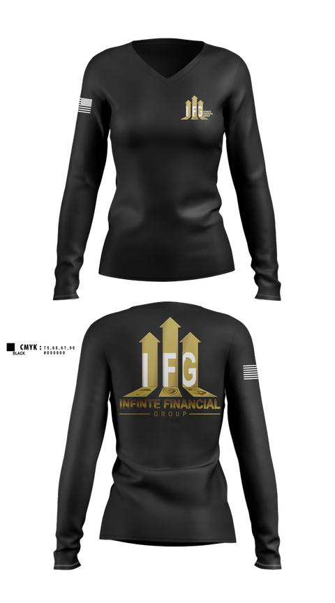 Womens Long Sleeve Vneck Shirt, Infinite Financial Group, , Teamtime, Team time, sublimation, custom sports apparel, team uniforms, spirit wear, spiritwear, sports uniforms, custom shirts, team store, custom team store, fundraiser sports, apparel fundraiser