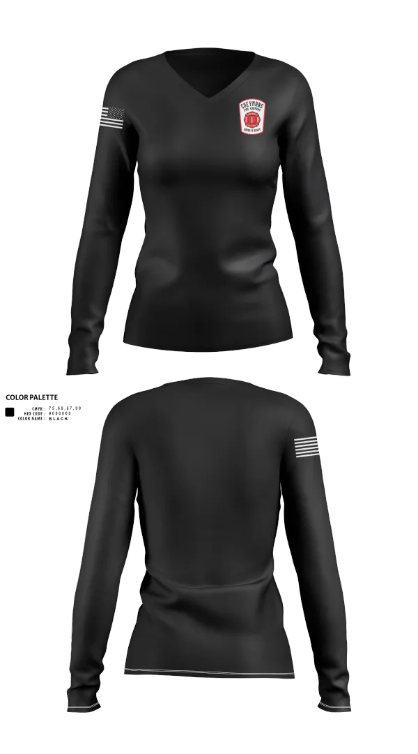 Womens Long Sleeve Vneck Shirt, Coeymans Fire Co. #1, , Teamtime, Team time, sublimation, custom sports apparel, team uniforms, spirit wear, spiritwear, sports uniforms, custom shirts, team store, custom team store, fundraiser sports, apparel fundraiser