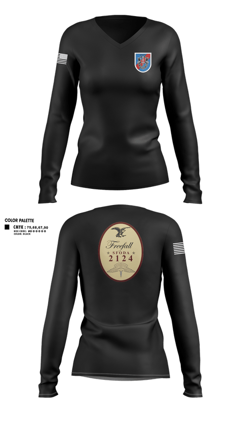 Womens Long Sleeve Vneck Shirt, ODA 2124, Army, Teamtime, Team time, sublimation, custom sports apparel, team uniforms, spirit wear, spiritwear, sports uniforms, custom shirts, team store, custom team store, fundraiser sports, apparel fundraiser