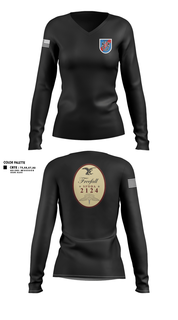 Womens Long Sleeve Vneck Shirt, ODA 2124, Army, Teamtime, Team time, sublimation, custom sports apparel, team uniforms, spirit wear, spiritwear, sports uniforms, custom shirts, team store, custom team store, fundraiser sports, apparel fundraiser
