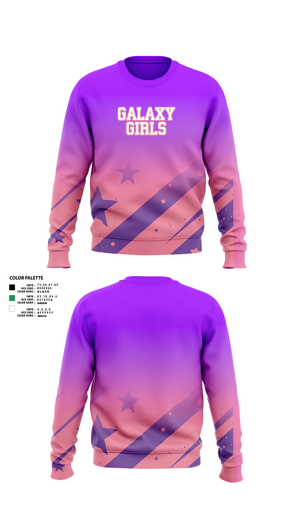 Crew Neck Sweatshirt, Galaxy Girls, Women's Soccer, Teamtime, Team time, sublimation, custom sports apparel, team uniforms, spirit wear, spiritwear, sports uniforms, custom shirts, team store, custom team store, fundraiser sports, apparel fundraiser