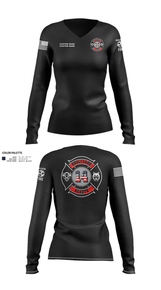 Womens Long Sleeve Vneck Shirt, Gallatin Fire Department Station 4, Fire Department, Teamtime, Team time, sublimation, custom sports apparel, team uniforms, spirit wear, spiritwear, sports uniforms, custom shirts, team store, custom team store, fundraiser sports, apparel fundraiser