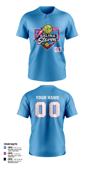 Two Button Softball Jersey, Salina Storm, Softball, Teamtime, Team time, sublimation, custom sports apparel, team uniforms, spirit wear, spiritwear, sports uniforms, custom shirts, team store, custom team store, fundraiser sports, apparel fundraiser