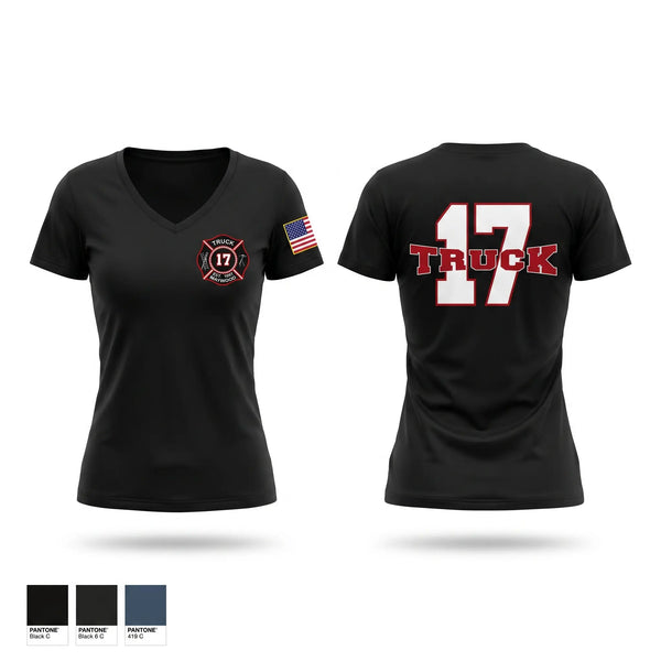 Womens Short Sleeve Vneck Shirt, Truck 17, Fire Department, Teamtime, Team time, sublimation, custom sports apparel, team uniforms, spirit wear, spiritwear, sports uniforms, custom shirts, team store, custom team store, fundraiser sports, apparel fundraiser