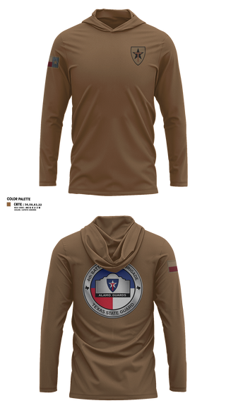 Long Sleeve Performance Shirt with hood, Alamo guards, Army, Teamtime, Team time, sublimation, custom sports apparel, team uniforms, spirit wear, spiritwear, sports uniforms, custom shirts, team store, custom team store, fundraiser sports, apparel fundraiser