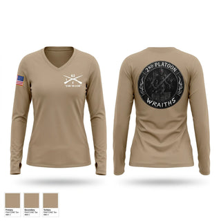 Womens Long Sleeve Vneck Shirt, 2nd PLT, C co, 1-63 AR BN, Army, Teamtime, Team time, sublimation, custom sports apparel, team uniforms, spirit wear, spiritwear, sports uniforms, custom shirts, team store, custom team store, fundraiser sports, apparel fundraiser