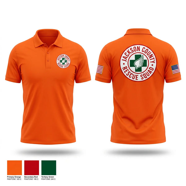 Short Sleeve Performance Polo, Jackson County Rescue Squad, EMS/EMT, Teamtime, Team time, sublimation, custom sports apparel, team uniforms, spirit wear, spiritwear, sports uniforms, custom shirts, team store, custom team store, fundraiser sports, apparel fundraiser