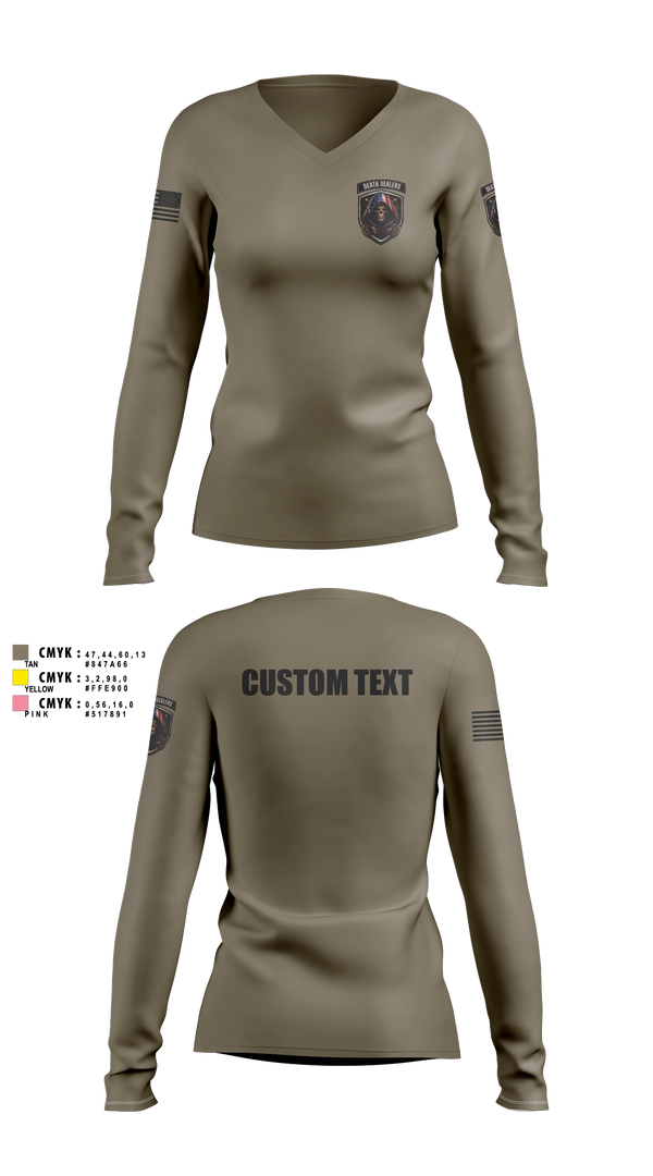 Womens Long Sleeve Vneck Shirt, Death DealersDeath Dealers Airsoft, Spirit Store, Teamtime, Team time, sublimation, custom sports apparel, team uniforms, spirit wear, spiritwear, sports uniforms, custom shirts, team store, custom team store, fundraiser sports, apparel fundraiser