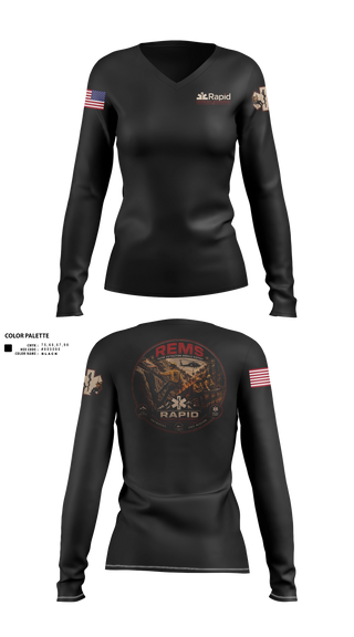 Womens Long Sleeve Vneck Shirt, Rapid Emergency Management, EMS/EMT, Teamtime, Team time, sublimation, custom sports apparel, team uniforms, spirit wear, spiritwear, sports uniforms, custom shirts, team store, custom team store, fundraiser sports, apparel fundraiser