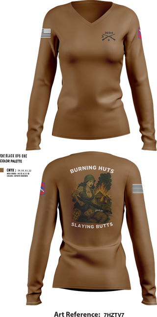 Womens Long Sleeve Vneck Shirt, 3 303rd B TRP, , Teamtime, Team time, sublimation, custom sports apparel, team uniforms, spirit wear, spiritwear, sports uniforms, custom shirts, team store, custom team store, fundraiser sports, apparel fundraiser