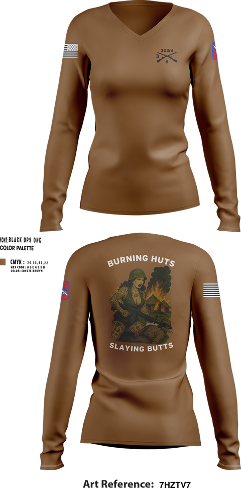 Womens Long Sleeve Vneck Shirt, 3 303rd B TRP, , Teamtime, Team time, sublimation, custom sports apparel, team uniforms, spirit wear, spiritwear, sports uniforms, custom shirts, team store, custom team store, fundraiser sports, apparel fundraiser