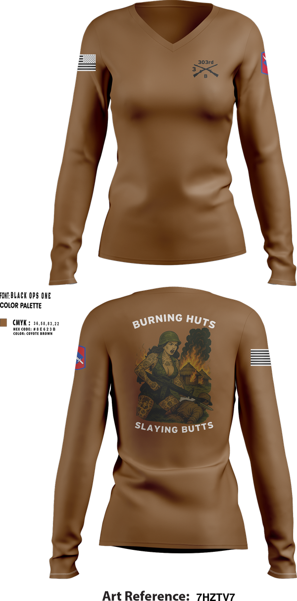 Womens Long Sleeve Vneck Shirt, 3 303rd B TRP, , Teamtime, Team time, sublimation, custom sports apparel, team uniforms, spirit wear, spiritwear, sports uniforms, custom shirts, team store, custom team store, fundraiser sports, apparel fundraiser