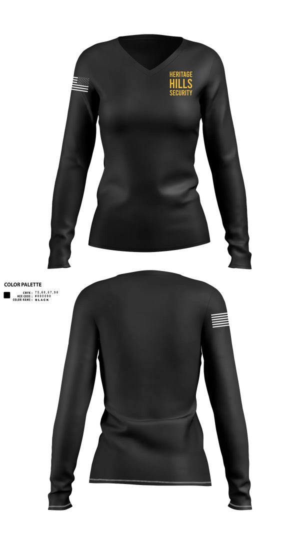Womens Long Sleeve Vneck Shirt, Heritage Hills Security, EMS/EMT, Teamtime, Team time, sublimation, custom sports apparel, team uniforms, spirit wear, spiritwear, sports uniforms, custom shirts, team store, custom team store, fundraiser sports, apparel fundraiser