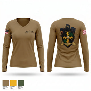 Womens Long Sleeve Vneck Shirt, CMWDD-E, Army, Teamtime, Team time, sublimation, custom sports apparel, team uniforms, spirit wear, spiritwear, sports uniforms, custom shirts, team store, custom team store, fundraiser sports, apparel fundraiser