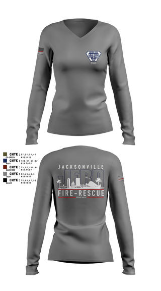 Womens Long Sleeve Vneck Shirt, JFRD Critical Care Team, Fire Department, Teamtime, Team time, sublimation, custom sports apparel, team uniforms, spirit wear, spiritwear, sports uniforms, custom shirts, team store, custom team store, fundraiser sports, apparel fundraiser