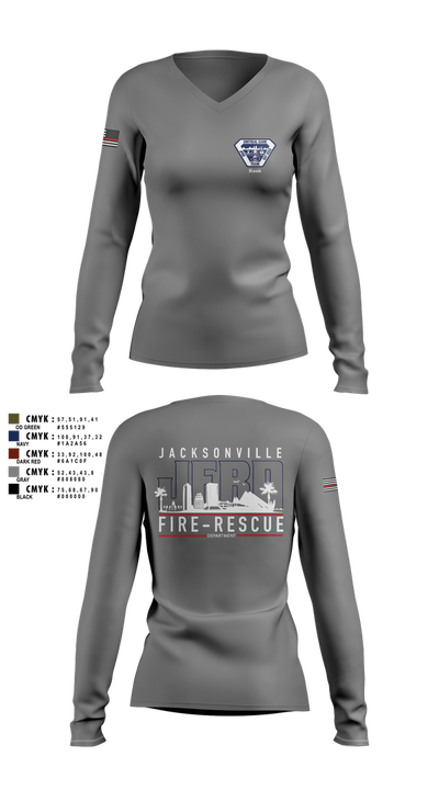 JFRD Critical Care Team 81495664 Women's Long Sleeve V-neck Shirt - 4