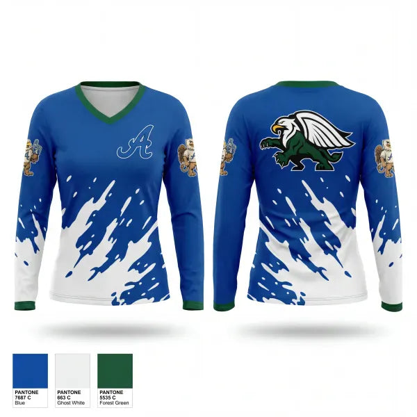Womens Long Sleeve Vneck Shirt, The Academy Cheer, Cheer, Teamtime, Team time, sublimation, custom sports apparel, team uniforms, spirit wear, spiritwear, sports uniforms, custom shirts, team store, custom team store, fundraiser sports, apparel fundraiser