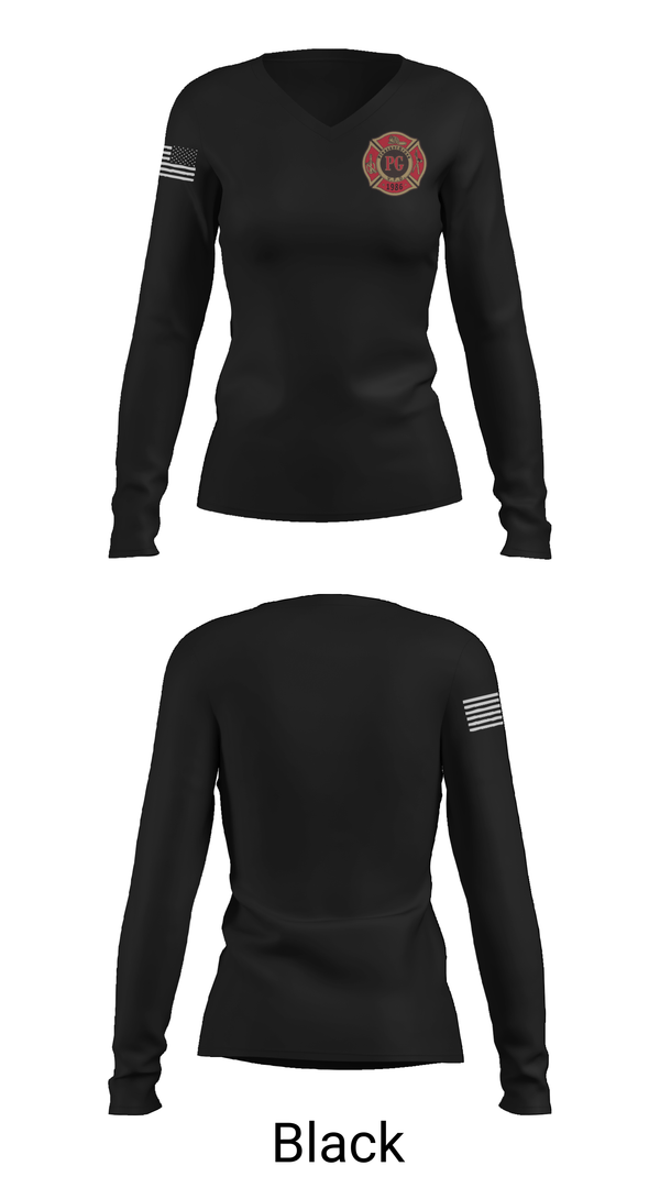 Womens Long Sleeve Vneck Shirt, Pleasant Grove VFD, Fire Department, Teamtime, Team time, sublimation, custom sports apparel, team uniforms, spirit wear, spiritwear, sports uniforms, custom shirts, team store, custom team store, fundraiser sports, apparel fundraiser